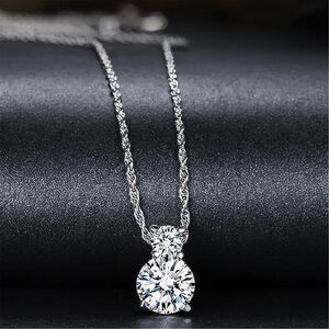 925 Sterling Silver Cubic Zirconia 2 Stone Necklace & Stud Earrings Set